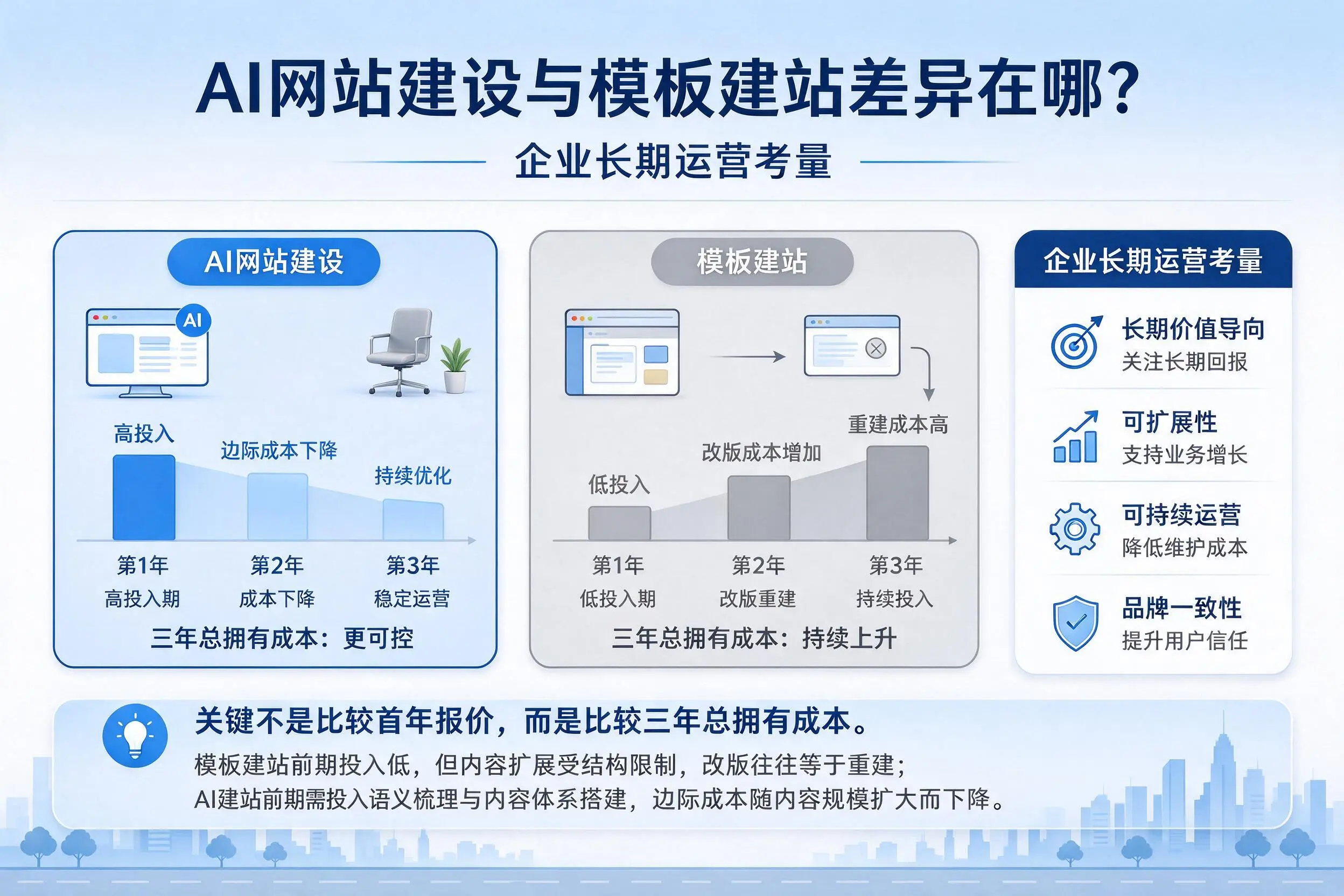 AI网站建设与模板建站差异在哪?怀化企业长期运营考量